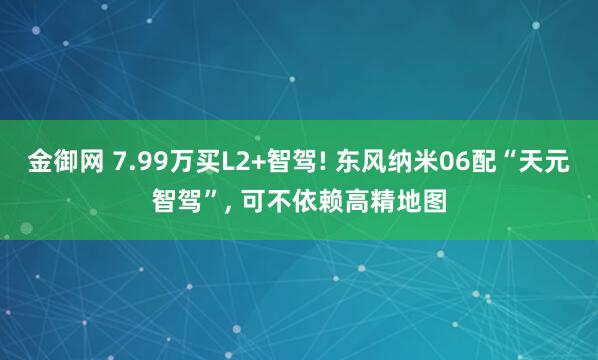 金御网 7.99万买L2+智驾! 东风纳米06配“天元智驾”, 可不依赖高精地图